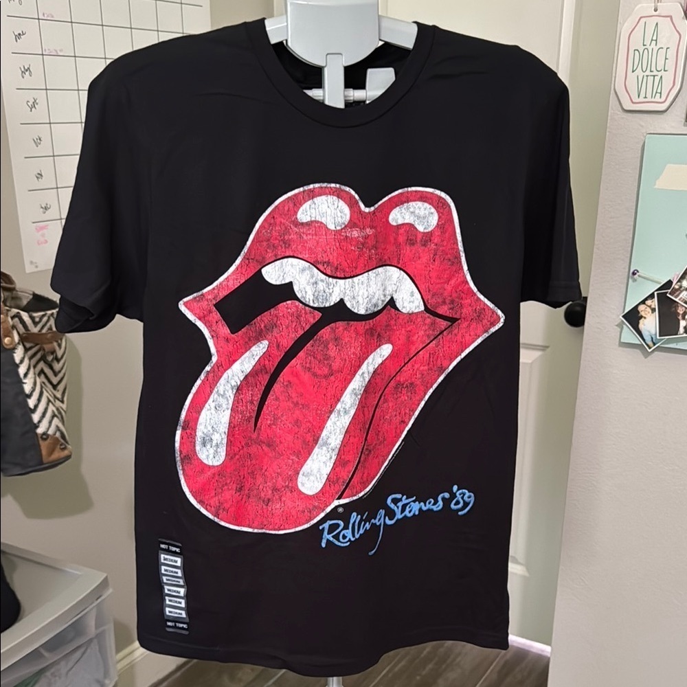 The Rolling Stones Black Tee with Red and White Tongue NWT